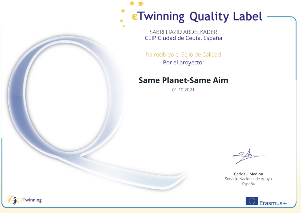diploma distinción de sello de calidad eTwinning